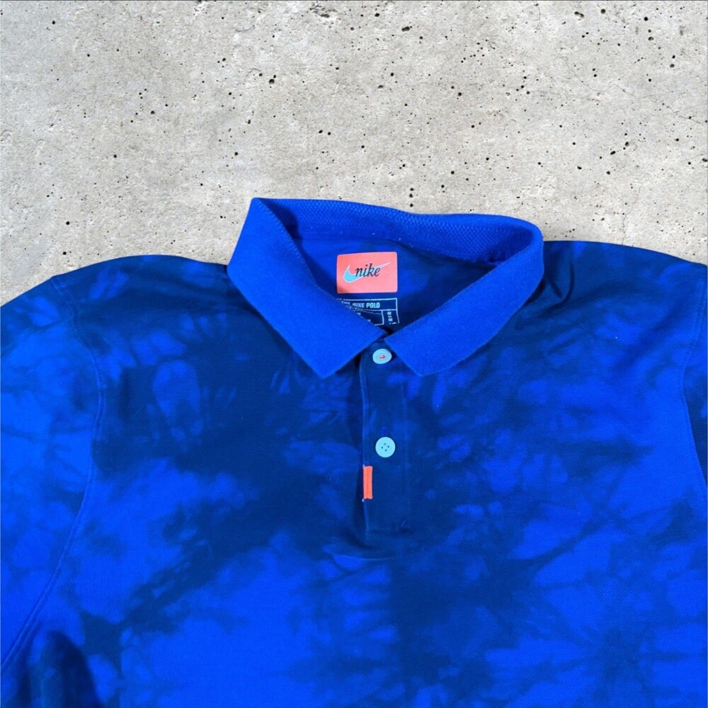 Nike Dri-Fit Polo Shirt Mens Medium Blue Black Tie Dye Golf Short Sleeve M - Picture 7 of 9
